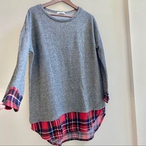 Pre-Loved Doleman High-Low Hem Plaid Accent Tunic
